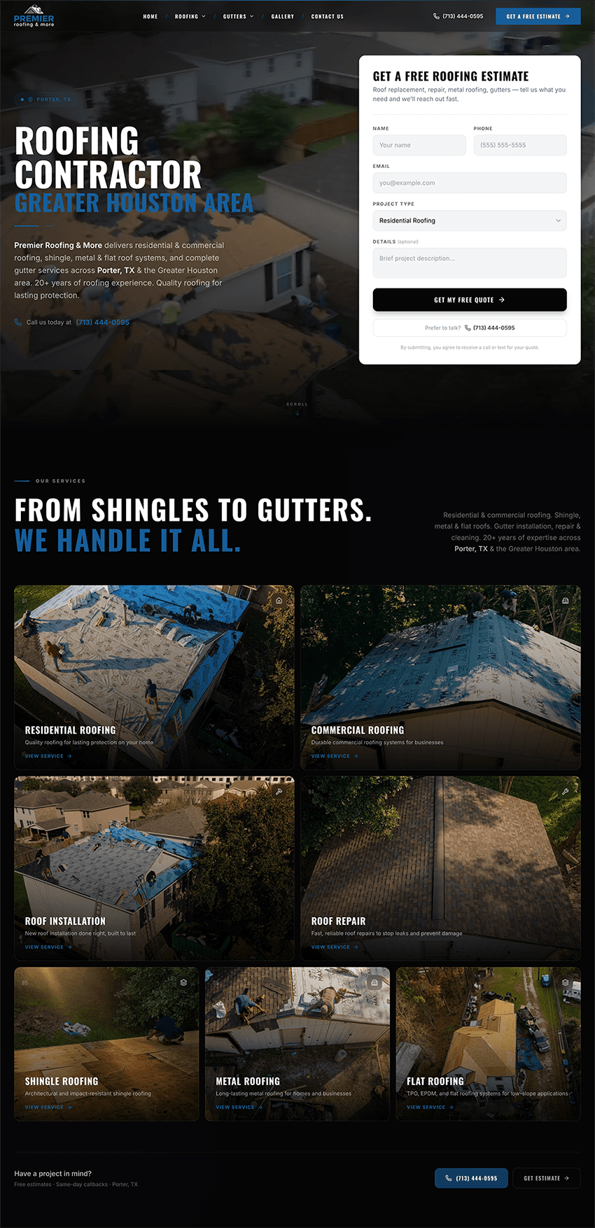 Premier Roofing website screenshot