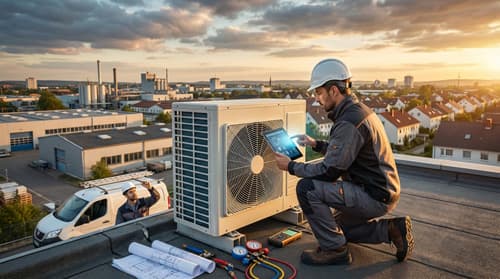 HVAC technician on a rooftop unit
